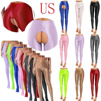 Women's Pantyhose Shiny Footed Tight Oily Bright Shimmery Open Crotch Stockings